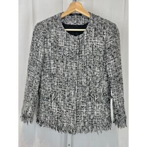 TAGLIATORE 0205 Italy Milly Fring Shimmer Tweed Blazer Jacket Gray Black White M